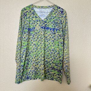Guy Harvey Performance Long Sleeve Shirt Green Fish Graphic Print XXL Mens